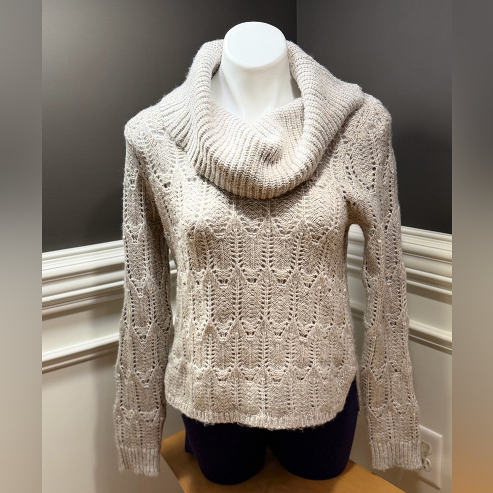 White House Black Market Cowl Neck Sweater in Shimmer Biscotti Lunar color